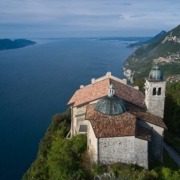 The beautiful panoramic view of Lake Garda above the Madonna di Montecastello Sanctuary.