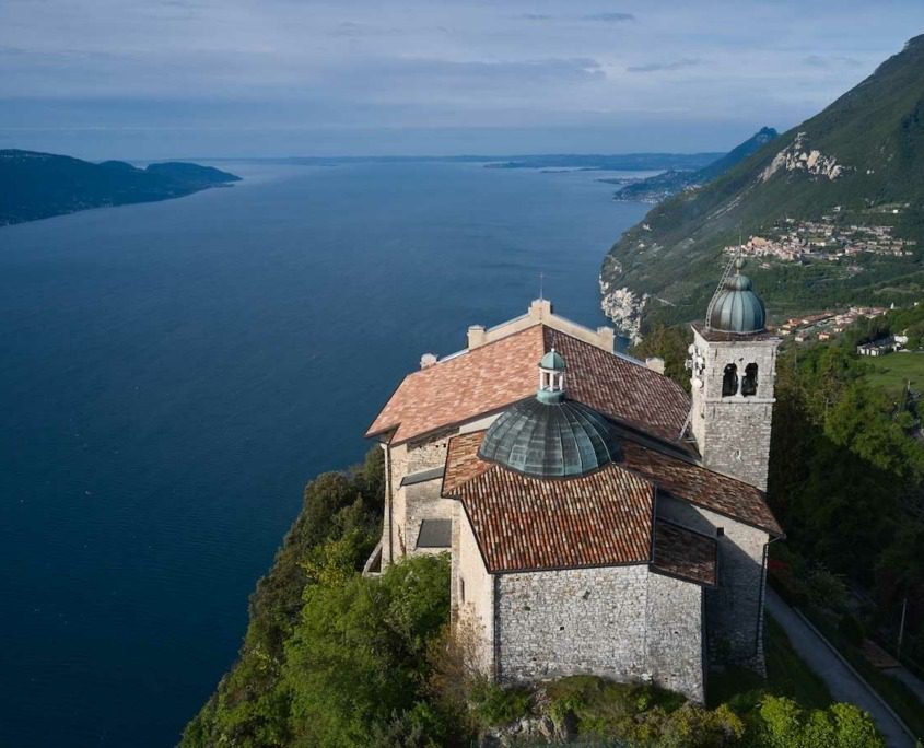 The beautiful panoramic view of Lake Garda above the Madonna di Montecastello Sanctuary.