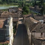 Aerial view of the charming medieval village of Castellaro Lagusello.