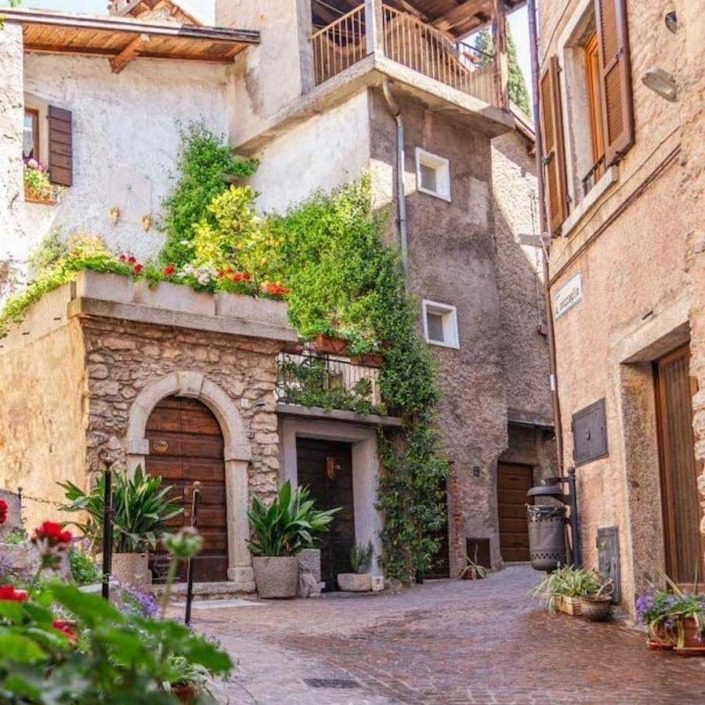 Street view inside the charming village of Pieve di Tremosine.