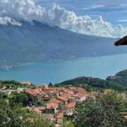 Panoramic view of Lake Garda from Pieve di Tremosine.