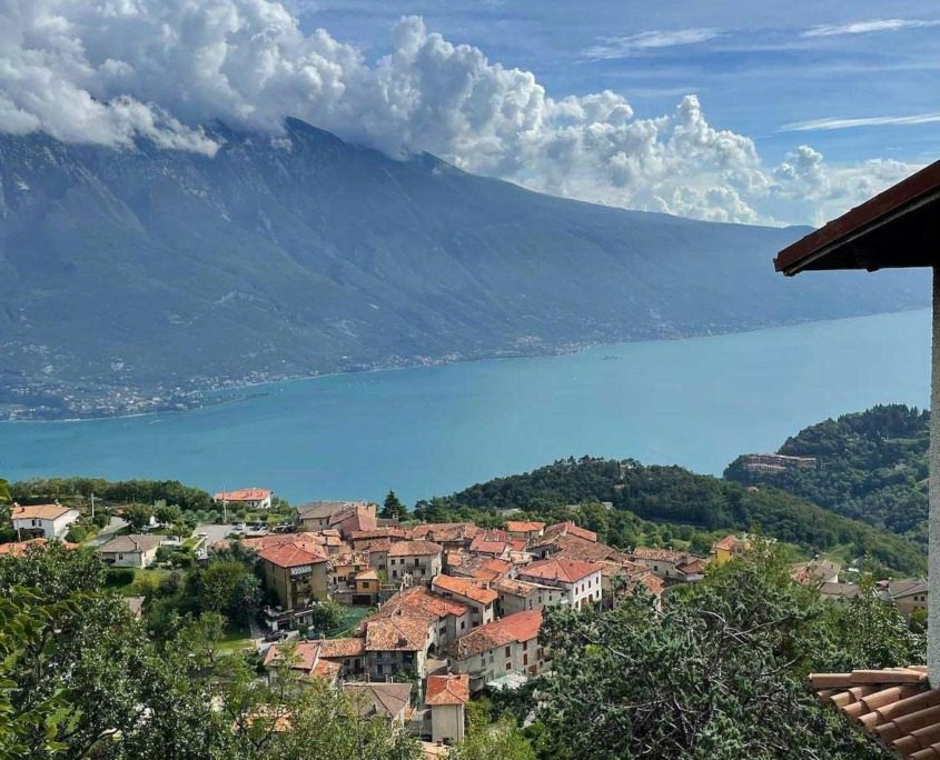 Panoramic view of Lake Garda from Pieve di Tremosine.