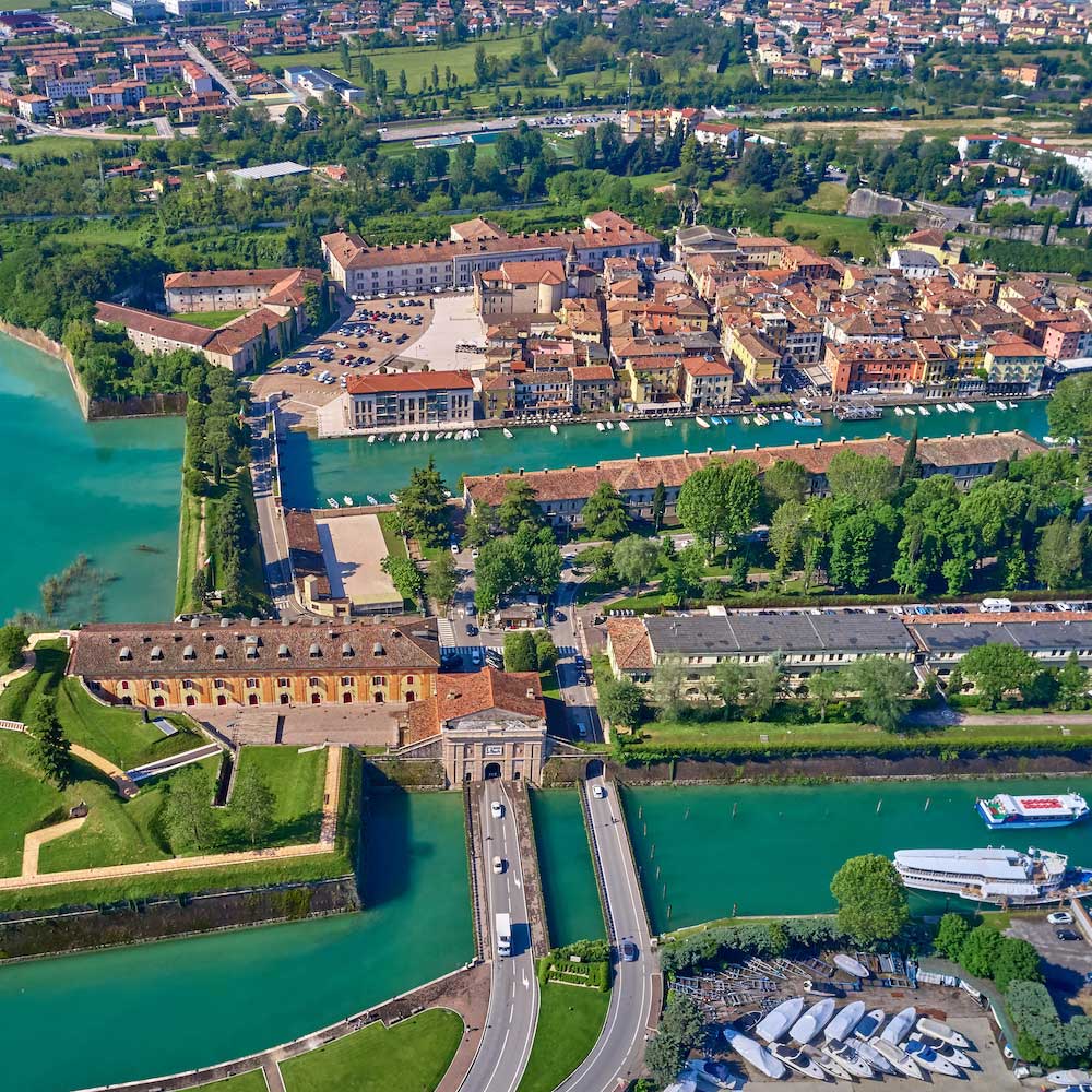 Aerial view of the town walls of Peschiera del Garda.