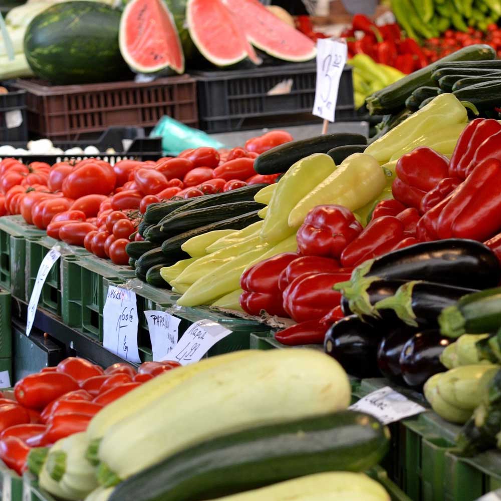 Fresh fruits and vegetables at the weekly market in Lake Garda.