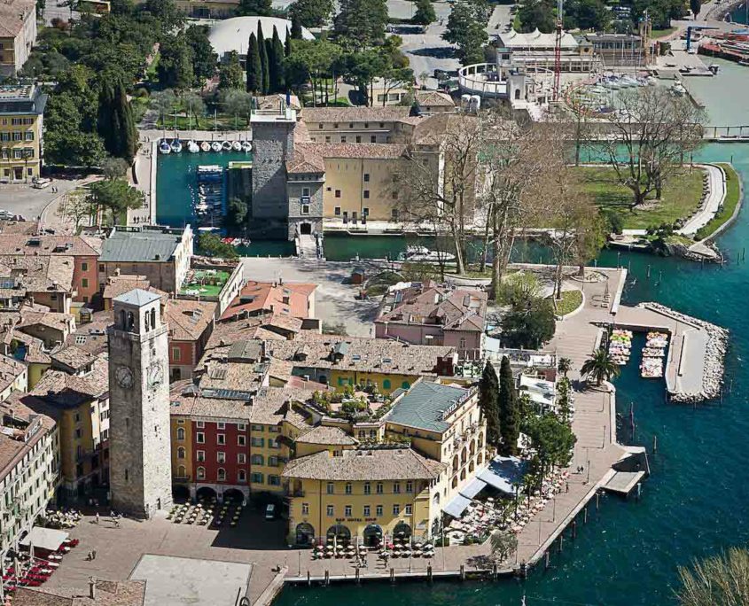 View from above to Apponale Tower in center of Riva del Garda.