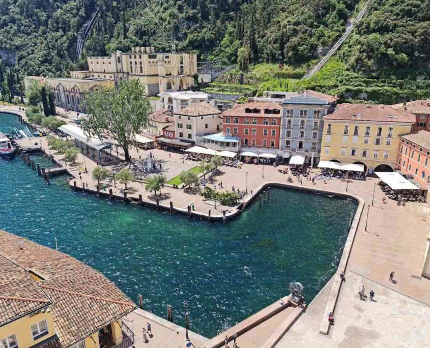 Panoramic view from Apponale Tower in center of Riva del Garda.