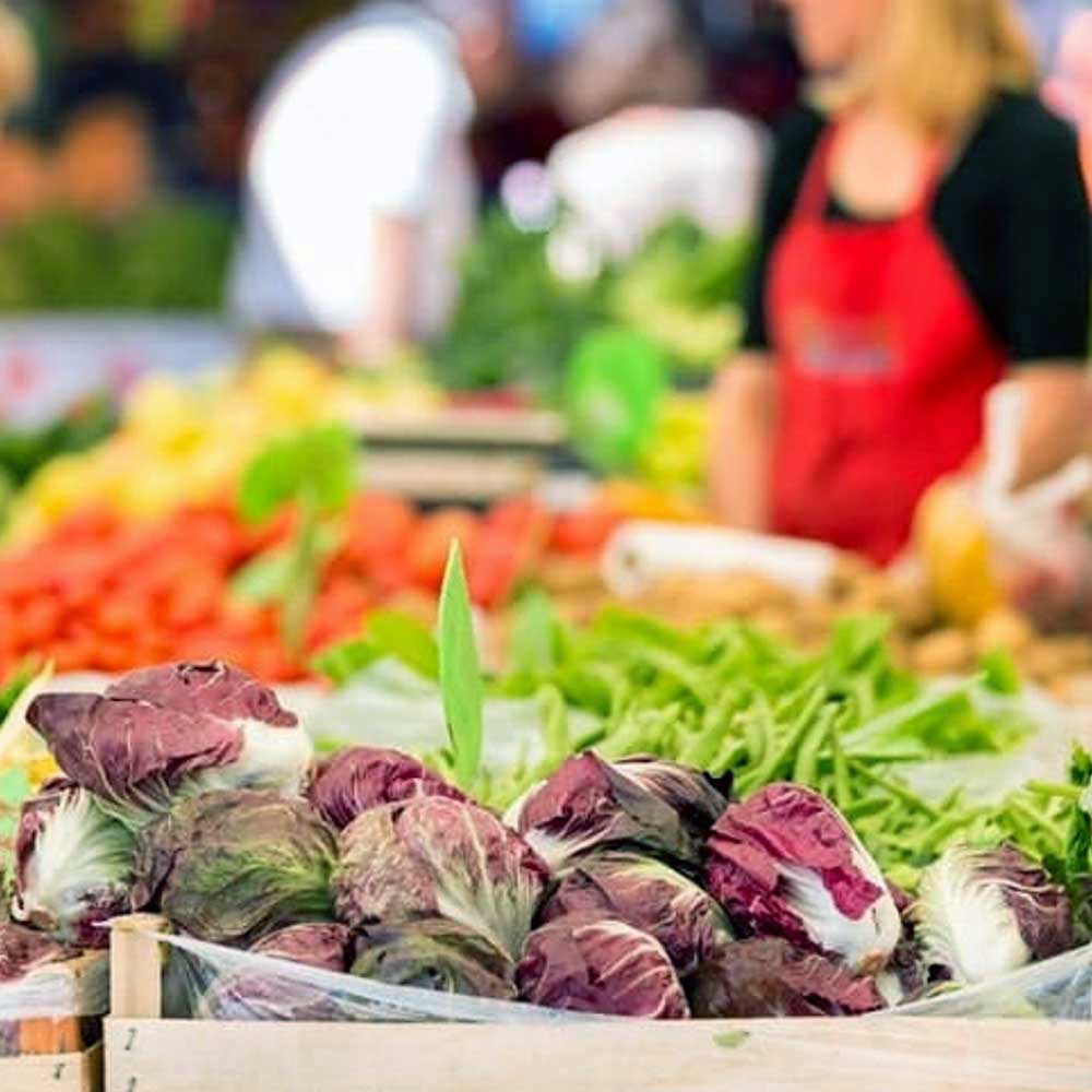 Fresh fruits and vegetables at the farmers market in Lake Garda.