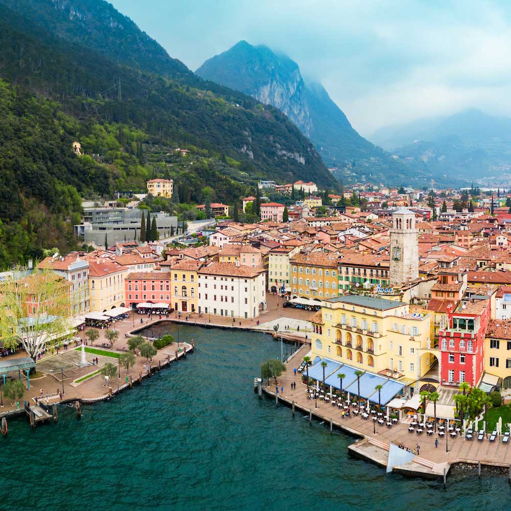 Aerial view of the old town of Riva del Garda.