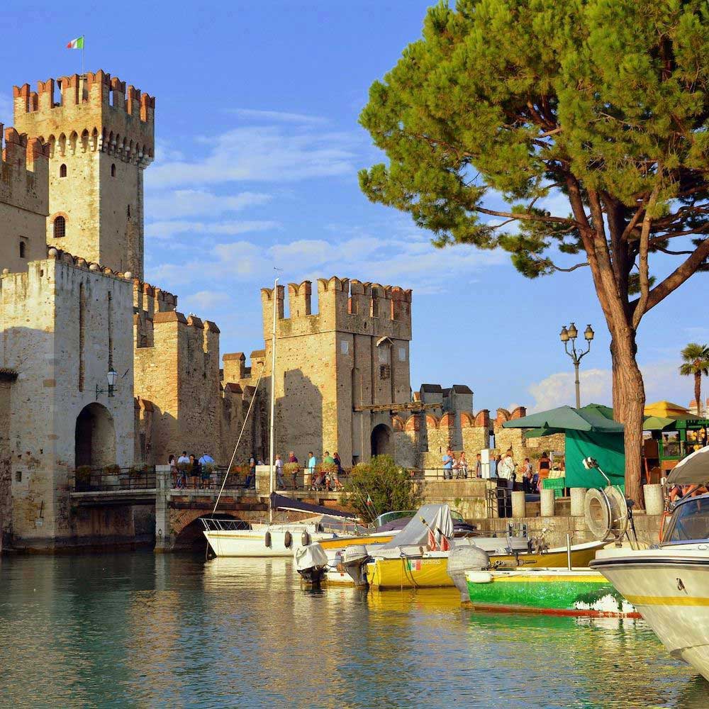 Castle of Sirmione entrance view from Lake Garda.